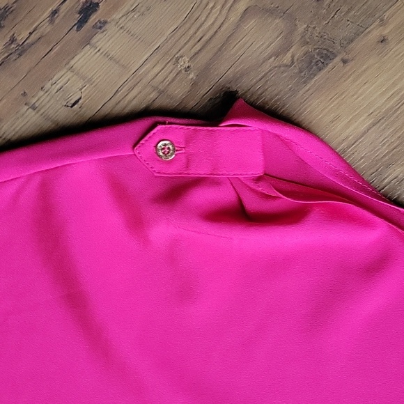 Bright Pink Calvin Klein Button Zipper Small Dressy Blouse - Picture 4 of 8